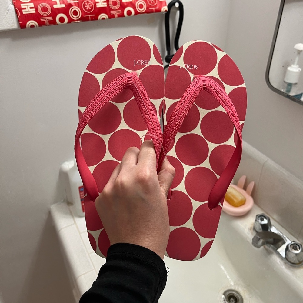 J.Crew Red Polka Dot Flip Flops - Picture 4 of 7